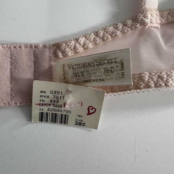 New Victoria's Secret Satin Second Skin Bra Panty Set Size 38C Thong Large Vtg - Picture 15 of 16